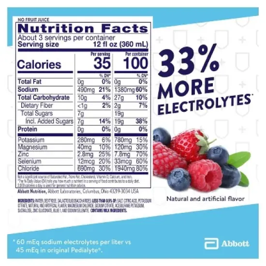 Pedialyte Immune Support Electrolyte Solution Hydration Drink - Iced Berry - 33.8 fl oz image {5}