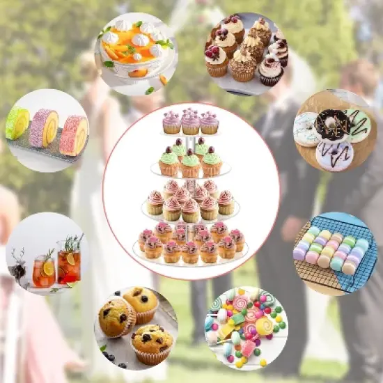 Hachikiko 4-Tier Round Cupcake Stand with Base, Premium Acrylic Dessert Display Tower for Parties & Events (4" Layer Spacing) image {5}