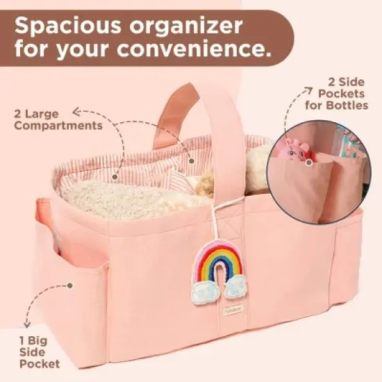 Folkulture Baby Diaper Caddy, Cotton Diaper Bag for Kids, Stylish Comfort Spacious Travel Essential Cart, Car Organizer for Diapers (Powder Pink -15") image {4}