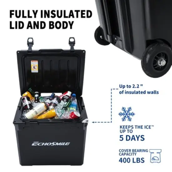 EchoSmile 45 qt. Rotomolded Cooler with Sealing Ring in Black image {3}