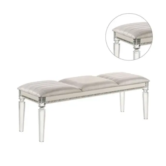 Simple Relax Leatherette and Acrylic Bench in Pearl White Finish image {2}