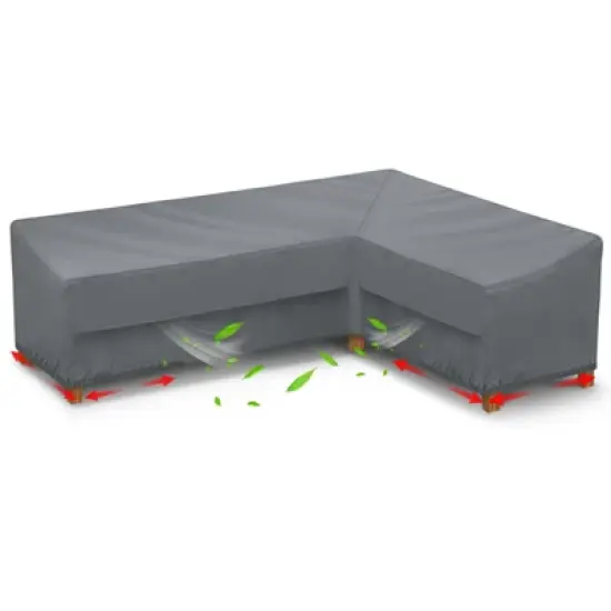 Akefit V-Shaped Patio Sectional Sofa Cover Waterproof Windproof Outdoor Furniture Protector Gray with Vents image {9}