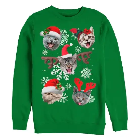 Men's Lost Gods Ugly Christmas Cat Reindeer Snowflakes Sweatshirt image {2}