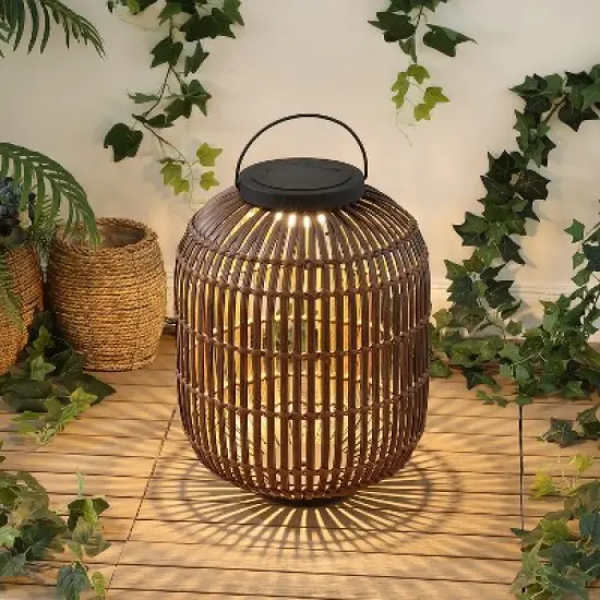 JONATHAN Y Nara Modern Global Faux Rattan Integrated Indoor/Outdoor LED Solar Powered Lantern image {1}