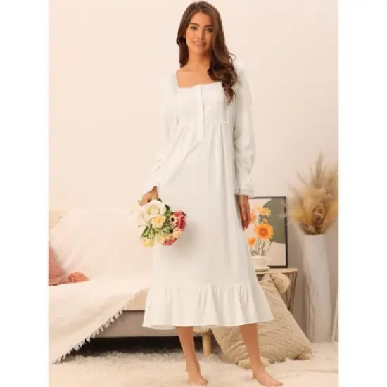 cheibear Women's Victorian Long Sleeve Ruffle Night Gown Sleepwear with Pockets image {2}