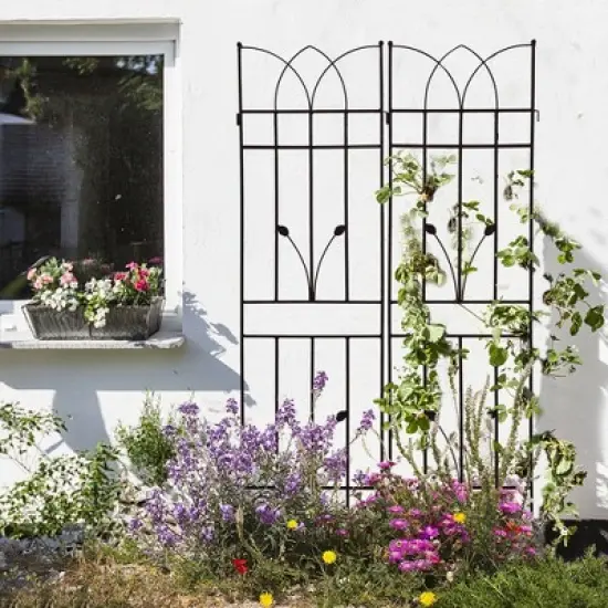 Syemin Patio Decorative Screens, Iron Arch Decoration Garden Trellis, for Outdoor for Climbing Plants Support, Flowerbed, Black, 36.5"*17.7"*71" image {5}