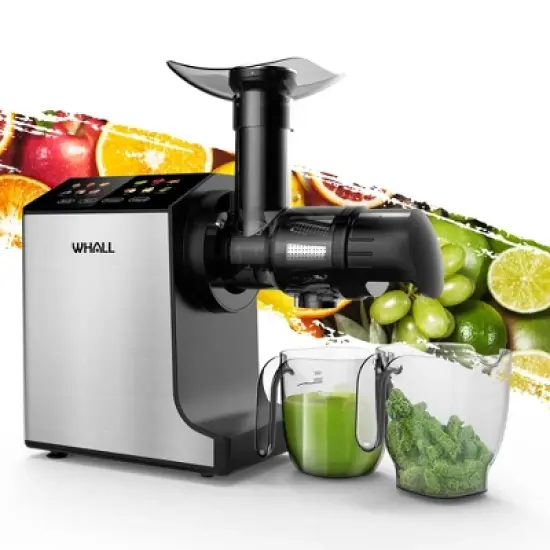 WHALL Cold Press Juicer Machine, Wide Feed Chute, High Juice Yield, Stainless Steel Masticating Juicer image {9}