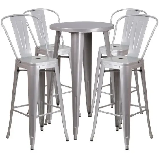 Flash Furniture Commercial Grade 24" Round Metal Indoor-Outdoor Bar Table Set with 4 Cafe Stools image {6}