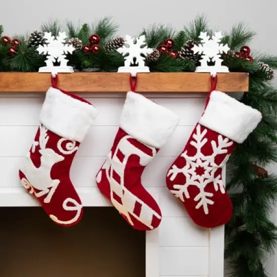 Northlight Reindeer and Snowflake Embroidered Christmas Stockings - 20" - Set of 3 image {1}