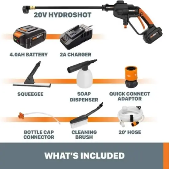 Worx WG620.1 Power Share 20V 320 PSI  Hydroshot Cordless Portable Pressure Washer (0.53 GPM) (Battery and Charger Included) image {5}