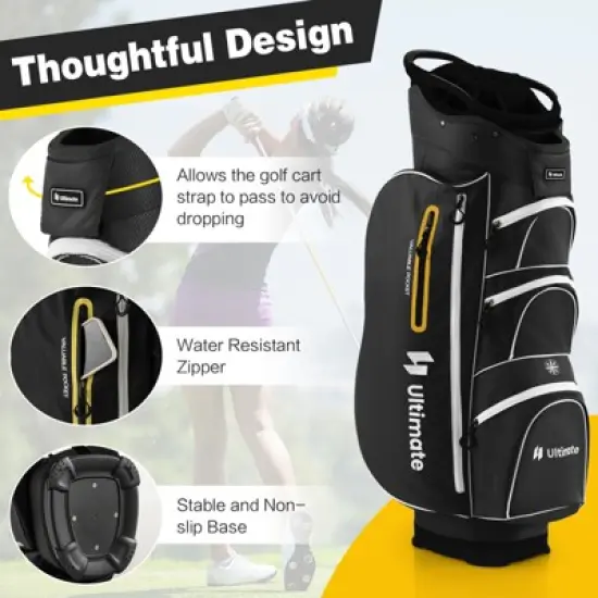 Tangkula 15-Way Golf Cart Bag Golf Club Bag with 15 Ways Organizer Divider Top 7 Zippered Pockets Cooler Bag Umbrella Holder Rain Hood Black + Yellow/ Grey + Green/ Grey + Red image {5}