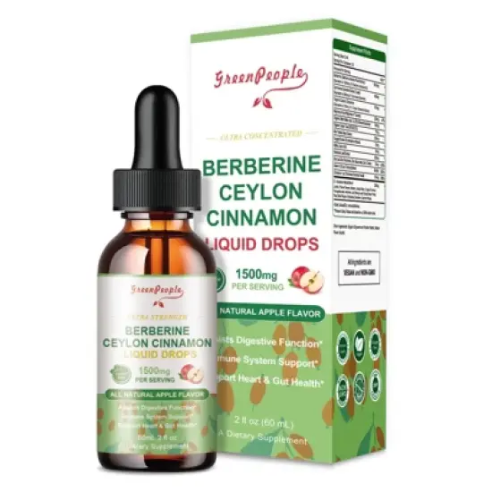 GreenPeople Berberine Liquid Drop with Ceylon Cinnamon, Milk Thistle, Artichoke, Healthy Immune & Anti-oxidant, 4 Fl.oz (Apple Flavor) image {1}