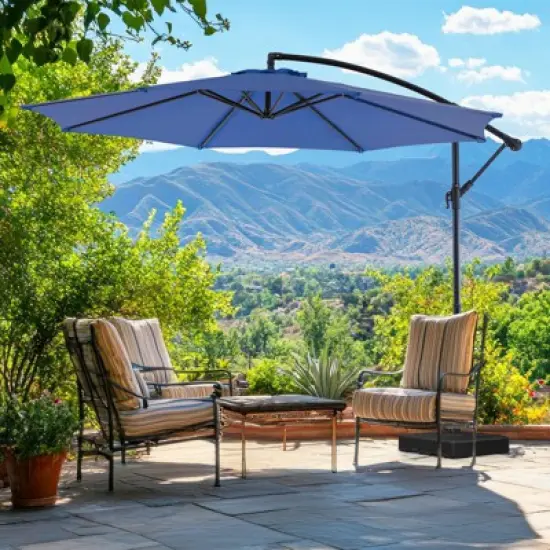 DOMETOUR 9.8FT Offset Patio Umbrella, Cantilever Outdoor Sun Shade, Easy Tilt, UV Protection for Backyard, Lawn, Garden, Pool image {4}