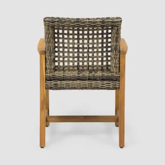 Hampton 2pk Acacia Wood & Wicker Dining Chairs - Natural/Gray - Christopher Knight Home image {1}