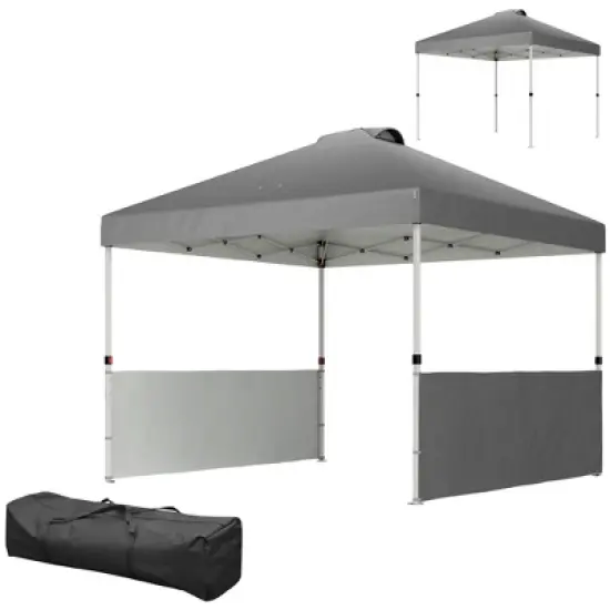 Outsunny 10' x 10' Pop Up Canopy Tent with 2 Half Sidewalls, UV50+ Height Adjustable Instant Sun Shelter with Wheeled Carry Bag image {3}