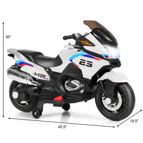 Costway 12V Kids Ride On Motorcycle Electric Motor Bike w/ Training Wheels & Light White image {2}