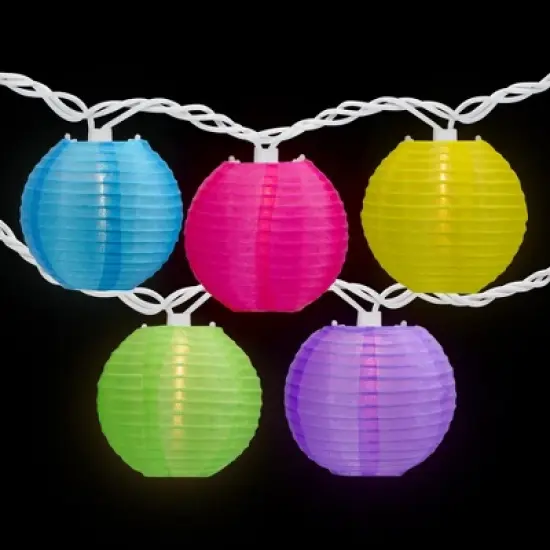Northlight Paper Lantern Summer Patio Light Set - Multi-Color - 8.5' White Wire - 10ct image {2}