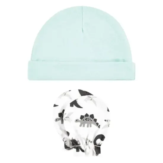 Hudson Baby Unisex Baby Cotton Cap and Scratch Mitten Set, Neutral Dino, 0-6 Months image {4}