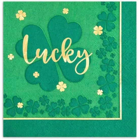 Sparkle and Bash 50 Pack St Patricks Green Four Leaf Clover-Themed Lucky Disposable Cocktail Paper Napkins image {2}