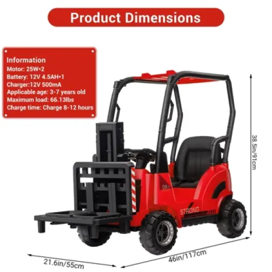 12V Kids Ride On Forklift Car with Tent, Electric Ride On Construction Car Toy for Toddles with Remote Control image {1}