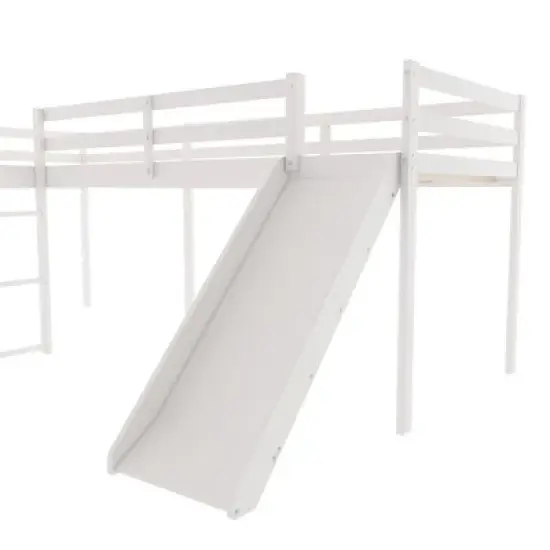 L-Shaped Twin Size Loft Bed with Ladder and Slide - ModernLuxe image {7}