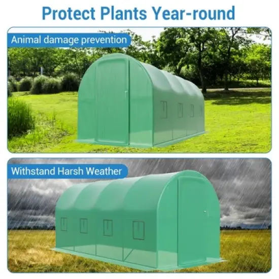 Outdoor Greenhouse -  Walk-In Tunnel with 8 Mesh Vents, Swing Door & Roll-Up Door, Reinforced Galvanized Steel Frame & Durable PE Cover image {5}