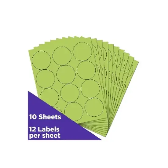 JAM Paper Round Label Sticker Seals 2.5" Diameter Lime Green 12 Labels/Sheet 10 Sheets/Pack image {1}