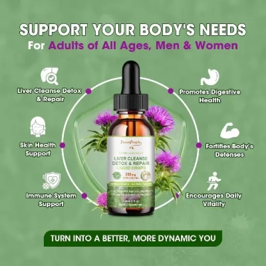 GreenPeople Liver Cleanse Detox Drops - with Milk Thistle Silymarin, Artichoke & Dandelion - 16x Potent Herb Nutrients - 2Fl Oz image {5}