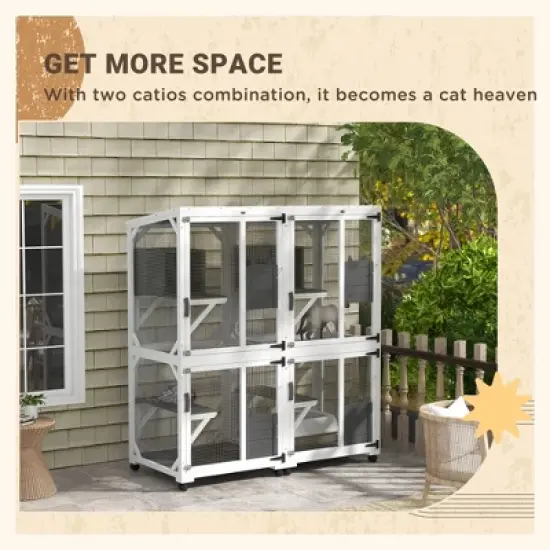 PawHut Catio Outdoor, Large Cat Enclosure, Wooden Kitten House, Elevated Design, with Wheels, Water-Resistant, Multi Platforms image {4}