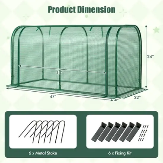 Costway Portable Mini Greenhouse 47" x 22" x 24" Outdoor Indoor Tunnel Greenhouse Green/White image {2}