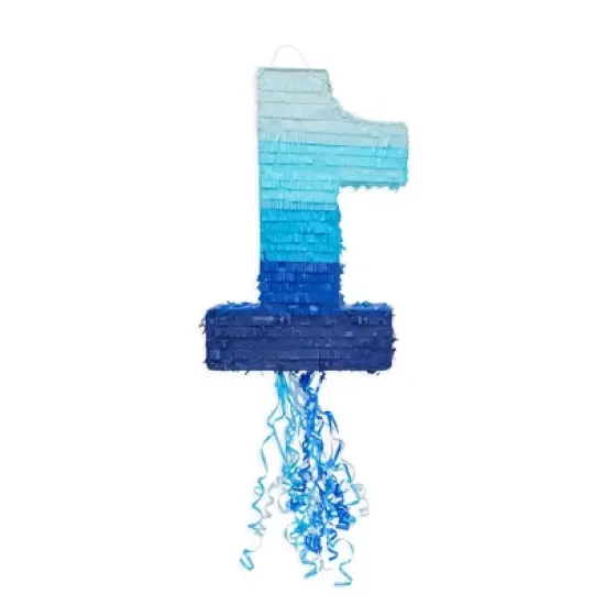 Blue Panda Number 1 Pull String Pinata for Boys, 1st Birthday Party Decorations, Ombre Blue, 16.5 x 11.5 x 3 In image {4}