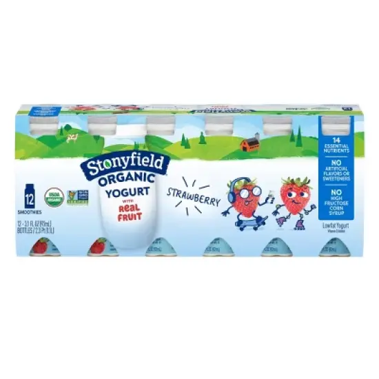 Stonyfield Organic Kids' Strawberry Yogurt Smoothies - 12pk/3.1 fl oz Bottles image {1}