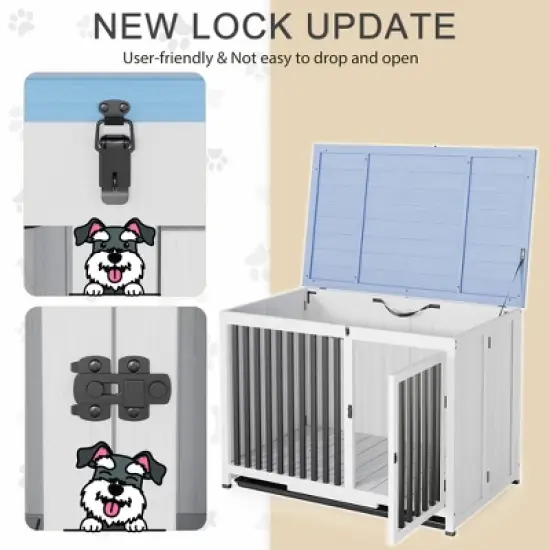 39.5in Furniture Dog Crate, Large/Medium Dog Crate End Table, No Assembly Needed (White and Blue) image {3}