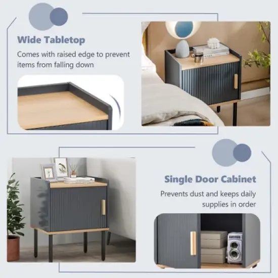 Costway Nightstand Bedside End Table with Door Cabinet for Living Room Bedroom image {7}
