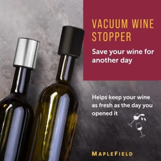 Maplefield Vacuum Wine Stoppers - Leak-Proof Vacuum Pump Wine Preserver - Resealable Wine Vacuum Stopper - Metal - 4 Pack [Combo] image {1}