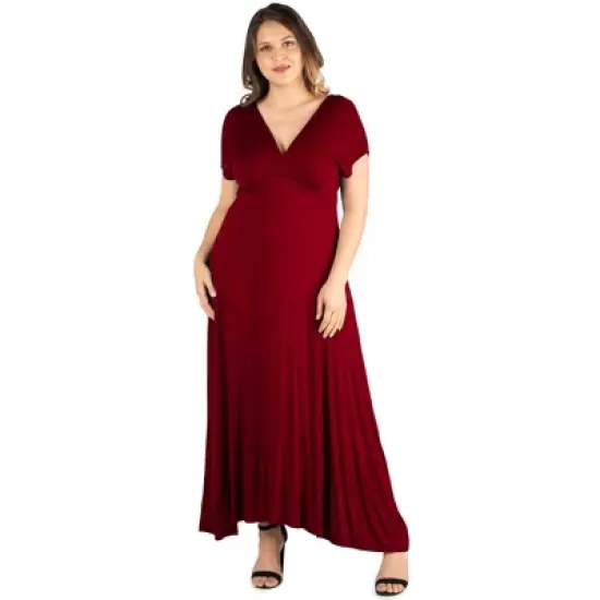 24seven Comfort Apparel Womens Plus Size Empire Waist V Neck Maxi Dress image {7}