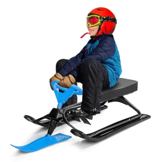 Costway Metal Snow Racer Sled w/ Steering Wheel and Brakes Kids Snow Sand Grass Sliding image {7}