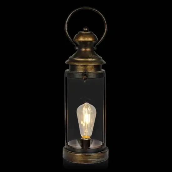 Alpine Corporation 17" Battery Gold Metal and Glass LED Indoor Outdoor Decorative Lantern Off-White: Elegant Illumination, 1 Year Warranty image {6}