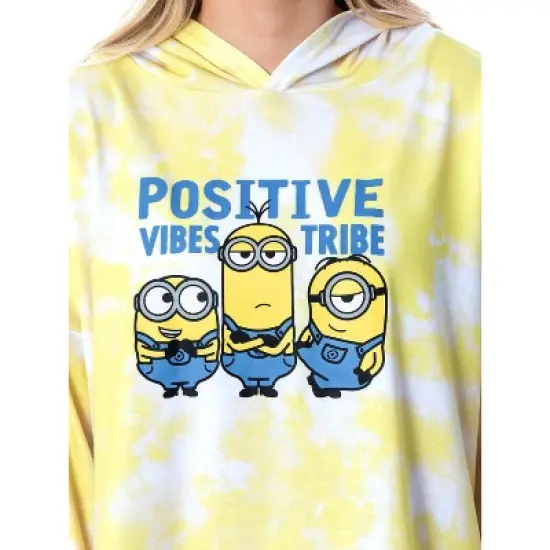 Minions Positive Vibes Tie Dye Womens' Pajama Cropped Hooded Jogger Set Yellow image {3}