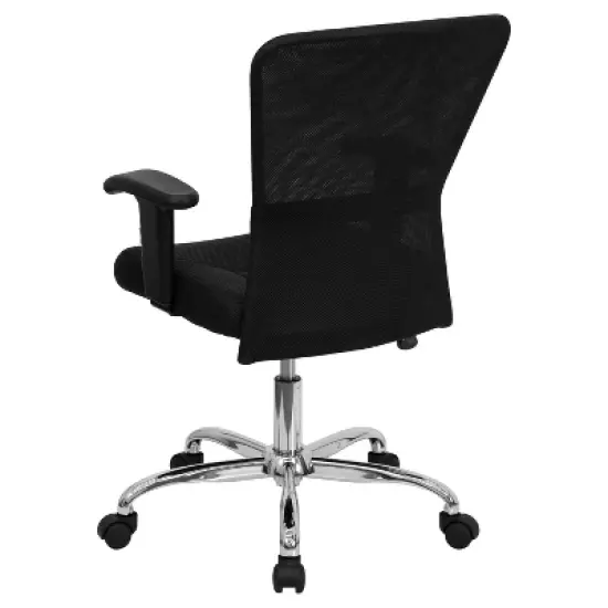 Flash Furniture Mid-Back Black Mesh Contemporary Swivel Task Office Chair with Chrome Base and Adjustable Arms image {1}
