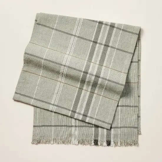 Textured Fall Plaid Woven Table Runner Sage Green - Hearth & Hand&trade; with Magnolia image {4}