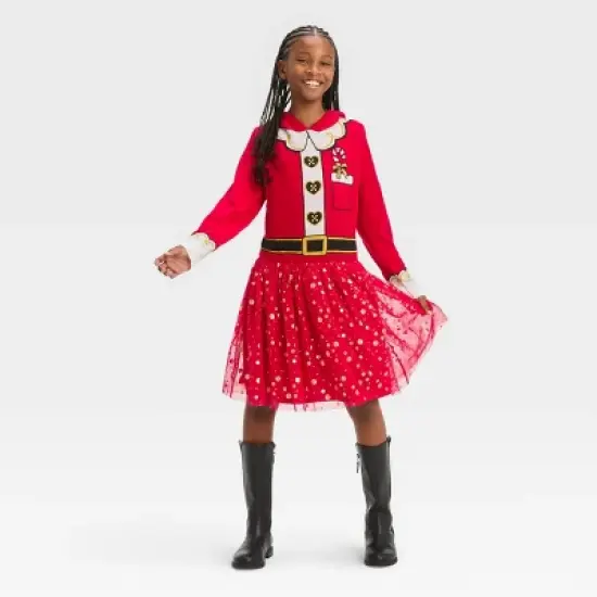 Girls' Santa Sweater Dress - Red image {2}