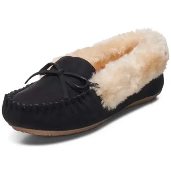 Alpine Swiss Leah Womens Shearling Moccasin Slippers Faux Fur Slip On House Shoes image {5}