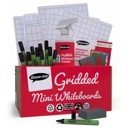 Show-me&reg; Classpack of 35 x A4 Gridded/Plain Lapboards, with Pens, Erasers, Cleaner image {7}