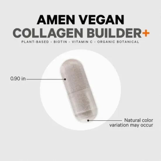 Amen Vegan Collagen Builder + Vitamin C, Biotin, Whole Foods, Beauty Supplement - 30ct image {3}