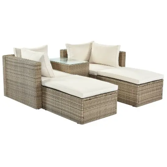 5pc Wicker Patio Seating Set with Cushions - Brown/Beige - GODEER image {17}