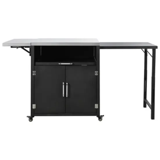 YOOCOZZ Outdoor Rolling Iron Cabinet with Folding and Extendable Work Surfaces, Ample Storage Space - Black image {9}