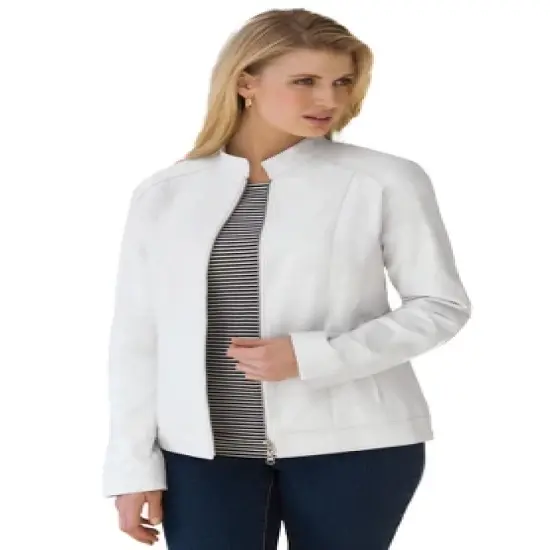 Jessica London Women&rsquo;s Plus Size Zip Front Leather Jacket image {15}