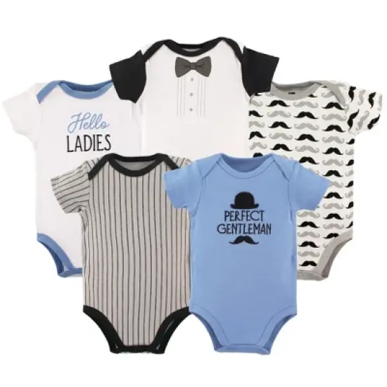 Hudson Baby Infant Boy Cotton Bodysuits 5pk, Perfect Gentlemen image {1}