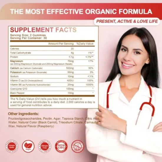 (2 Pack) GreenPeople Magnesium Glycinate Gummies 400mg, High Absorption with Magnesium Malate, CoQ10 for Stress Relief & Sleep, 120 Ct image {4}